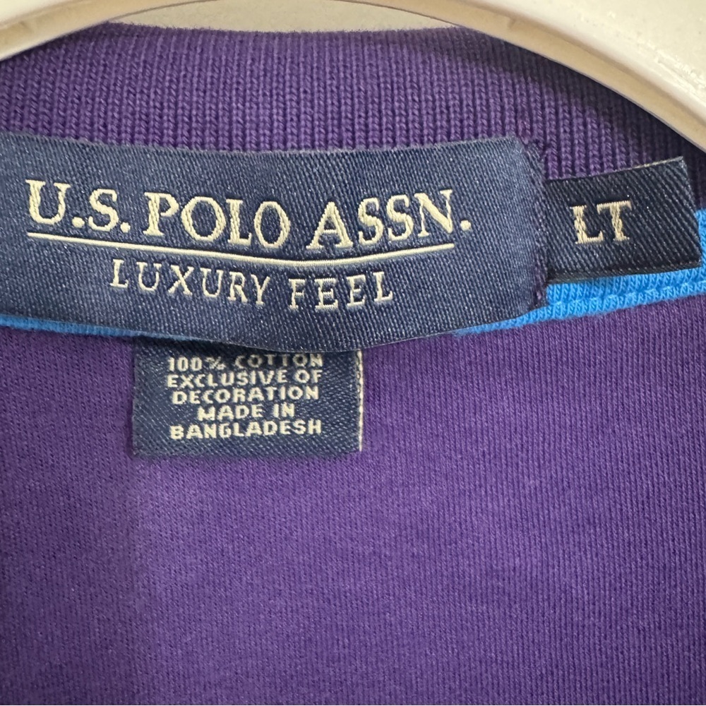 U.S. Polo Assn. Luxury Feel Purple Polo Shirt with Blue Accents Short Sleeve LT - Picture 4 of 7